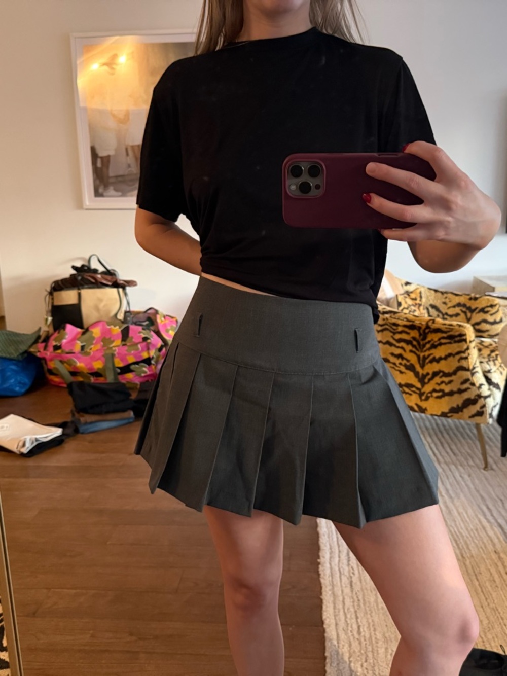 Zara Dark Gray Pleated Mini Skirt